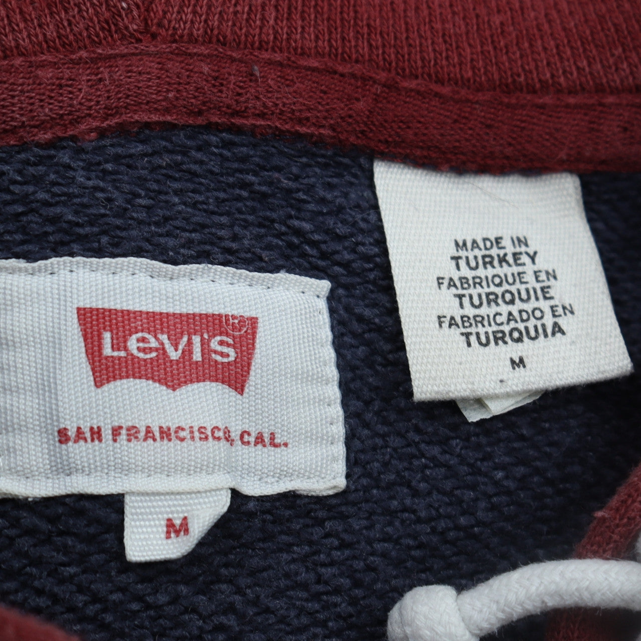 Levi's Men's Blue Red Pullover Hoodie M Logo Fleece Sweatshirt
