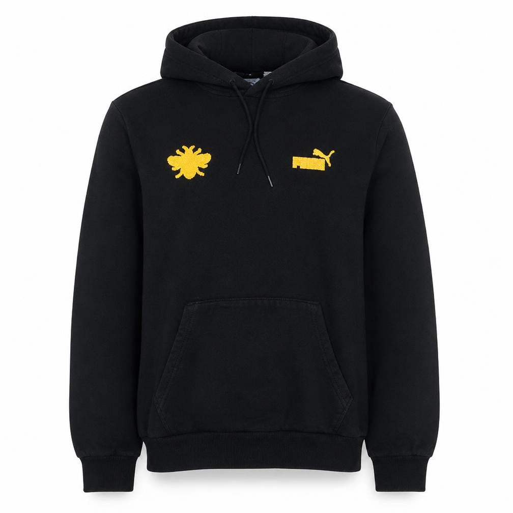 Front view of Puma Men’s Black Embroidered Bee Logo Pullover Hoodie, size M