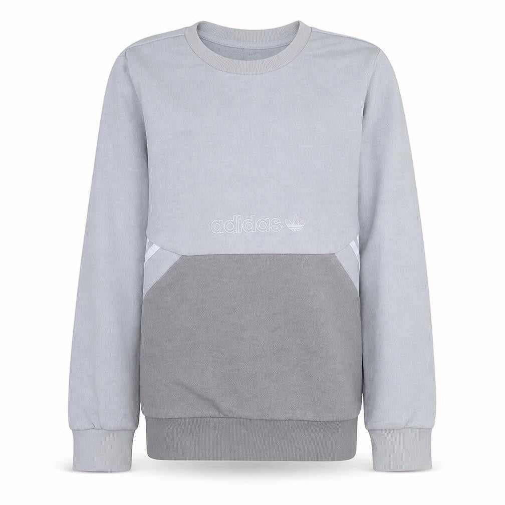 Front view of Adidas boys’ grey colourblock pullover sweatshirt 12-13 years