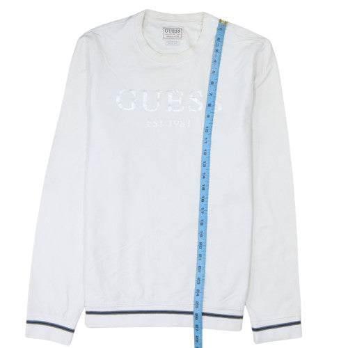 Guess Men's White Slim Fit Logo Pullover Sweatshirt L