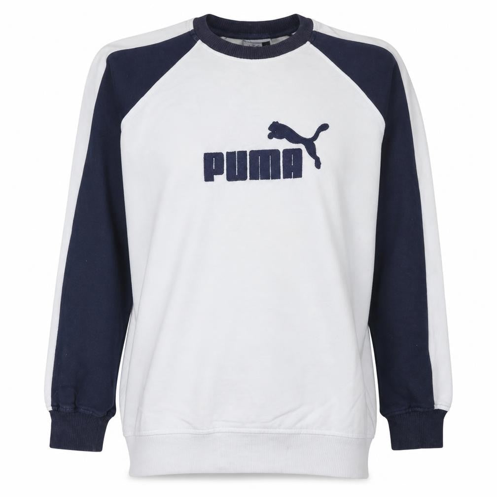 Puma Men's White Navy Pullover Sweatshirt L Logo Sports Fleece