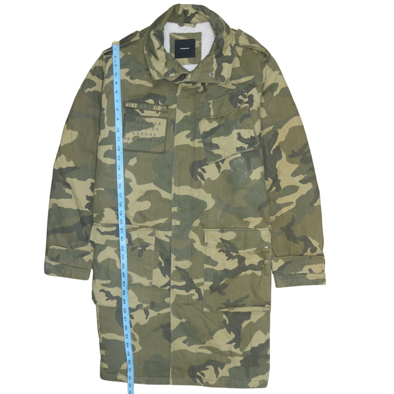 Reserved Men's Green Camouflage Military Long Coat Size L