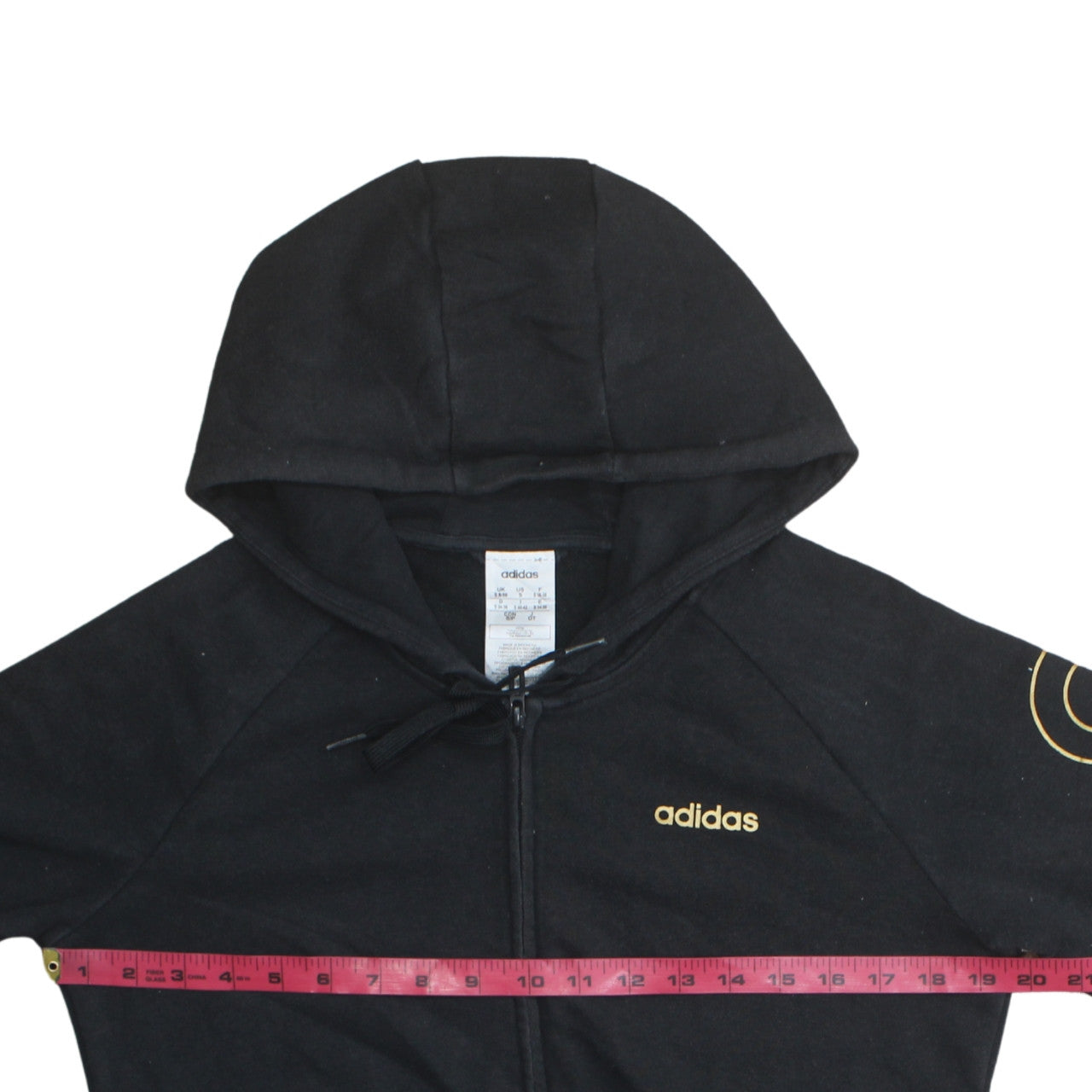 Adidas Women Black Full Zip Hoodie Size S 8-10 Gold Logo Fleece Sweatshirt