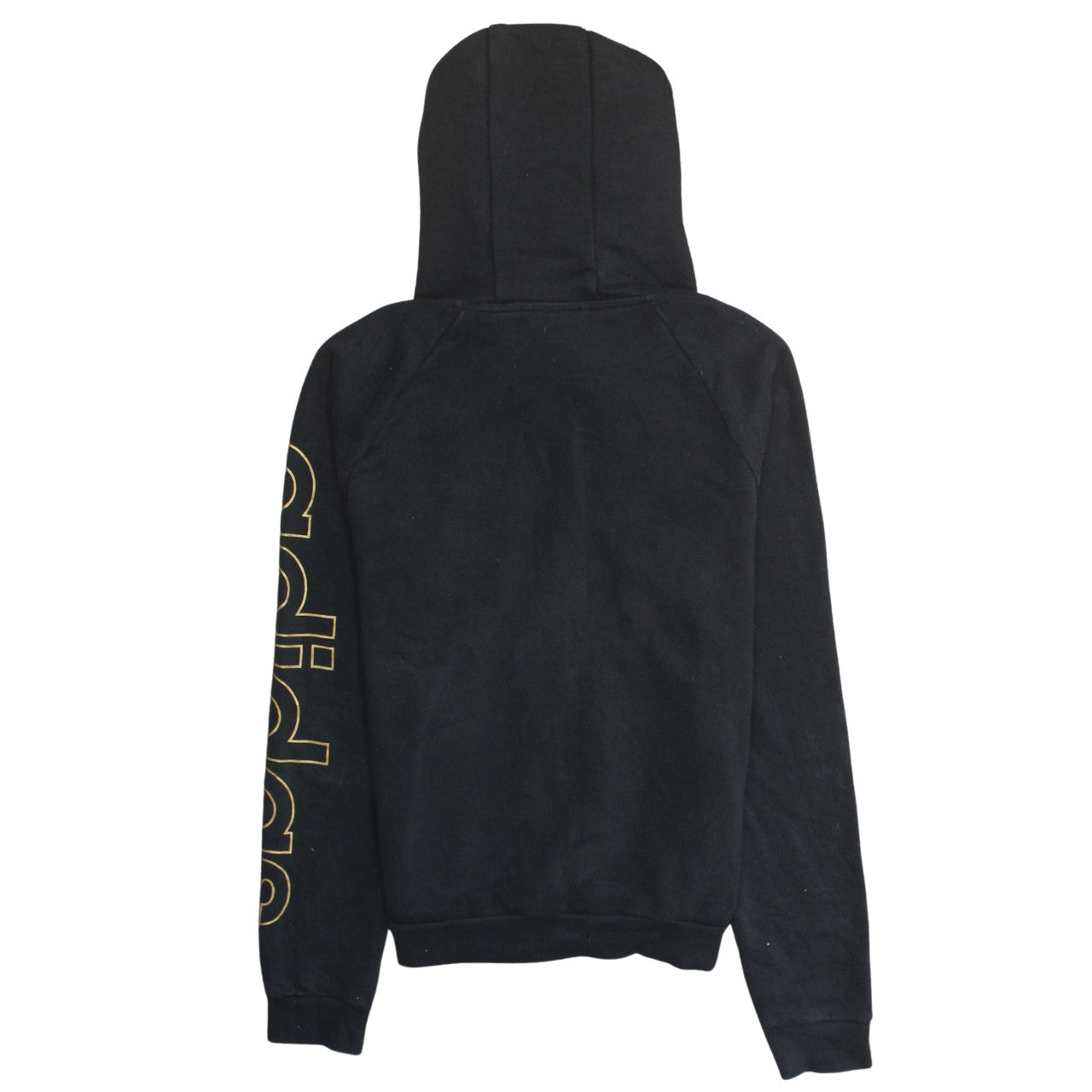 Adidas Women Black Full Zip Hoodie Size S 8-10 Gold Logo Fleece Sweatshirt