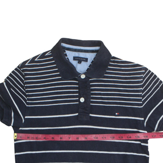 Tommy Hilfiger Womens Blue Striped Polo Shirt Size 14 Cotton