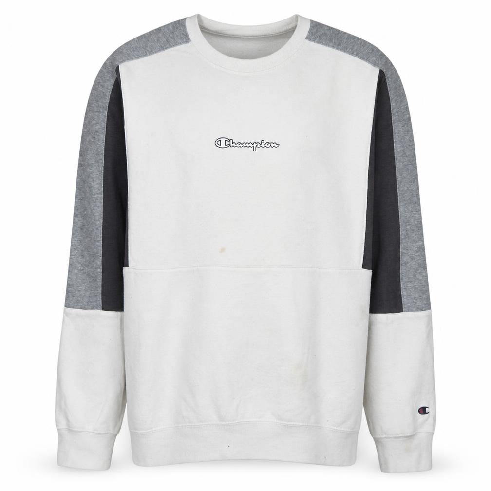 Champion Men's White Pullover Sweatshirt Large Crew Neck Logo Fleece