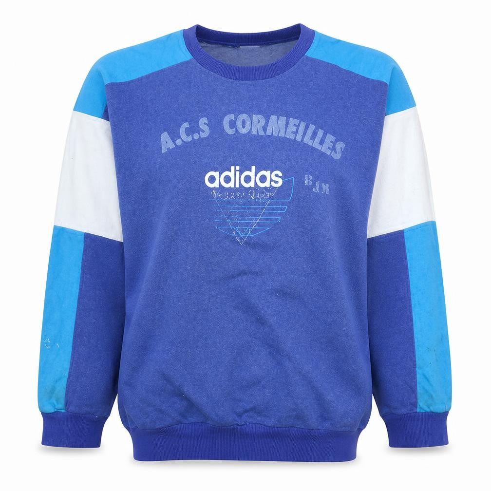 Front view of Adidas Women Blue Colourblock Crew Neck Pullover Sweatshirt, size 8
