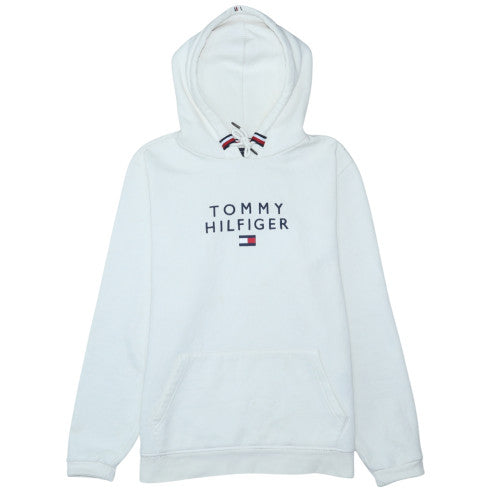 Tommy Hilfiger Men's White Logo Hoodie Size M Pullover Fleece