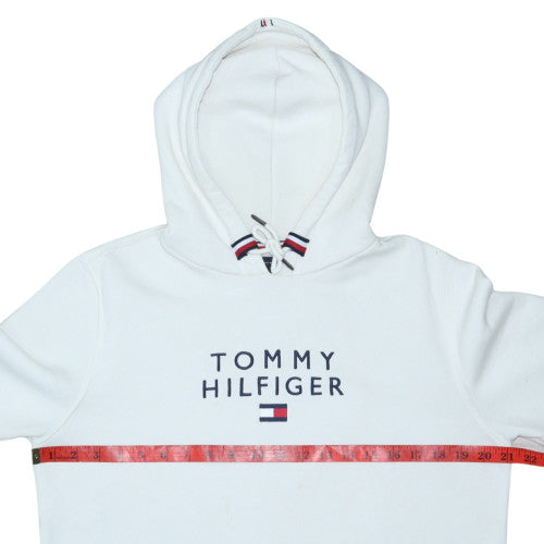 Tommy Hilfiger Men's White Logo Hoodie Size M Pullover Fleece