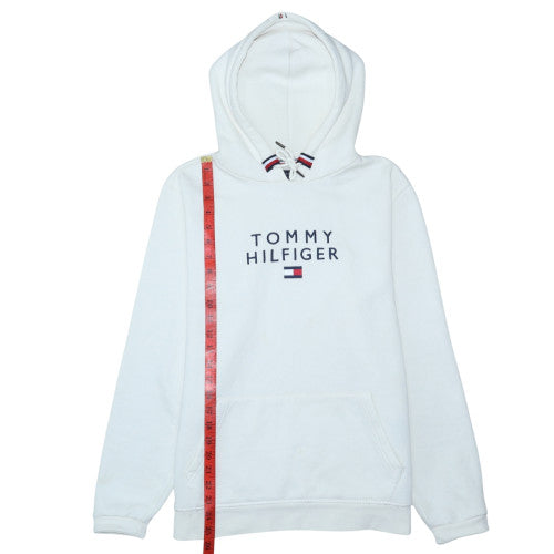 Tommy Hilfiger Men's White Logo Hoodie Size M Pullover Fleece
