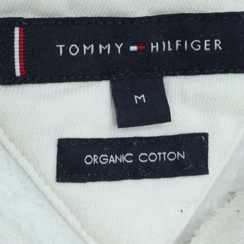 Tommy Hilfiger Men's White Logo Hoodie Size M Pullover Fleece