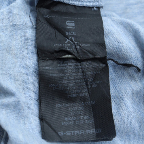 G-Star Raw Men's Blue V-Neck Short Sleeve T-Shirt XL Cotton Blend