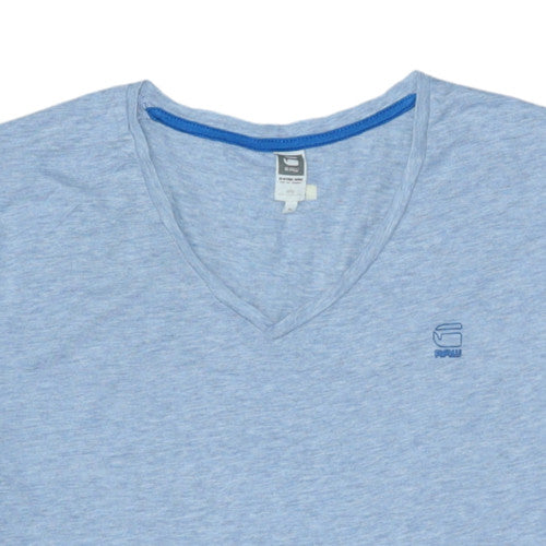 G-Star Raw Men's Blue V-Neck Short Sleeve T-Shirt XL Cotton Blend