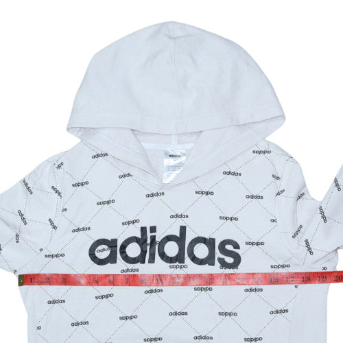 Adidas Womens White Hoodie Medium 12-14 Logo Print Pullover Sweatshirt