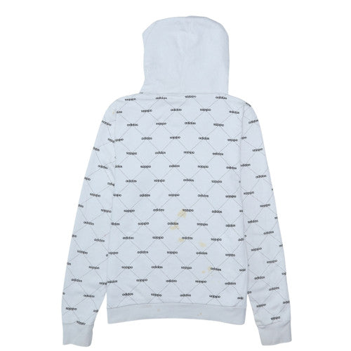 Adidas Womens White Hoodie Medium 12-14 Logo Print Pullover Sweatshirt