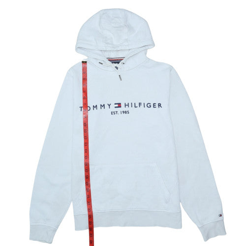 Tommy Hilfiger Men's White Pullover Hoodie M Logo Cotton Fleece