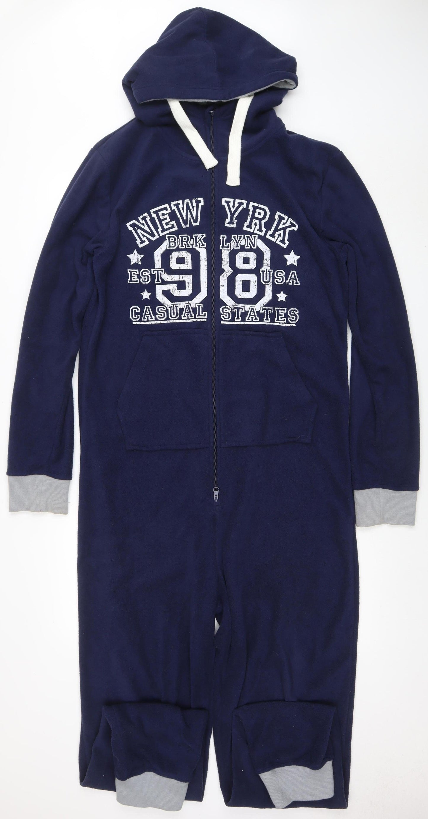 OneZee Men's Blue Hooded Fleece One Piece M Winter Loungewear