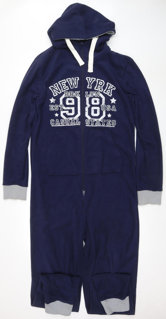 OneZee Men's Blue Hooded Fleece One Piece M Winter Loungewear