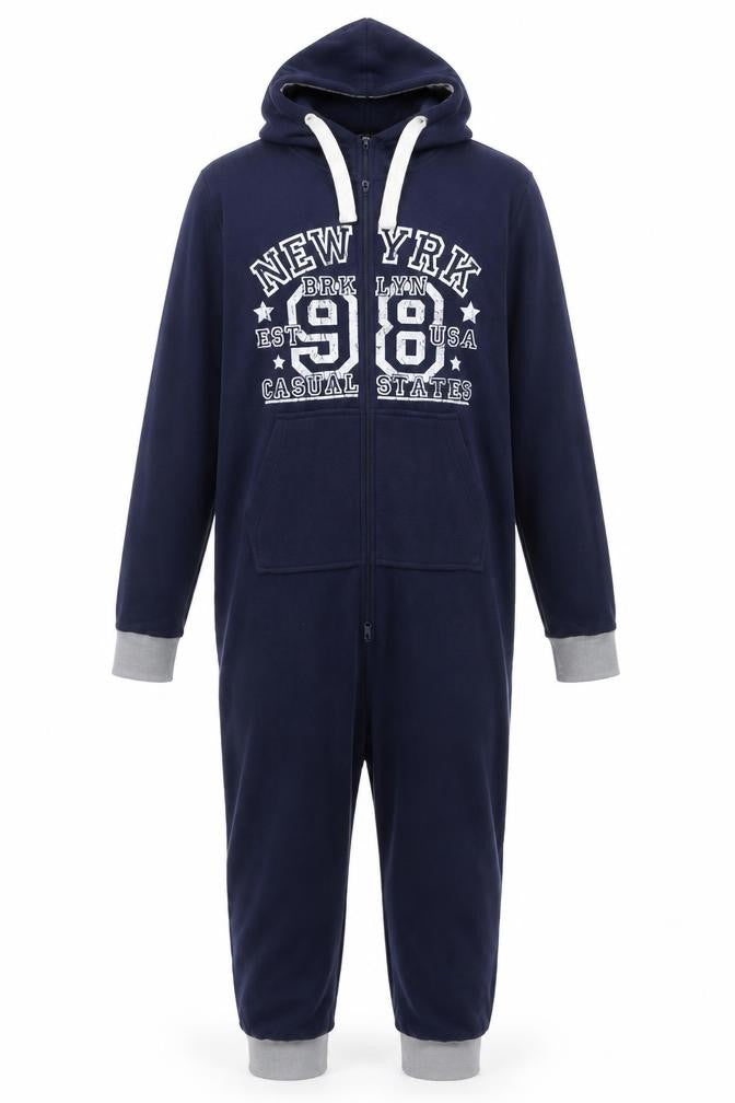 OneZee Men's Blue Hooded Fleece One Piece M Winter Loungewear