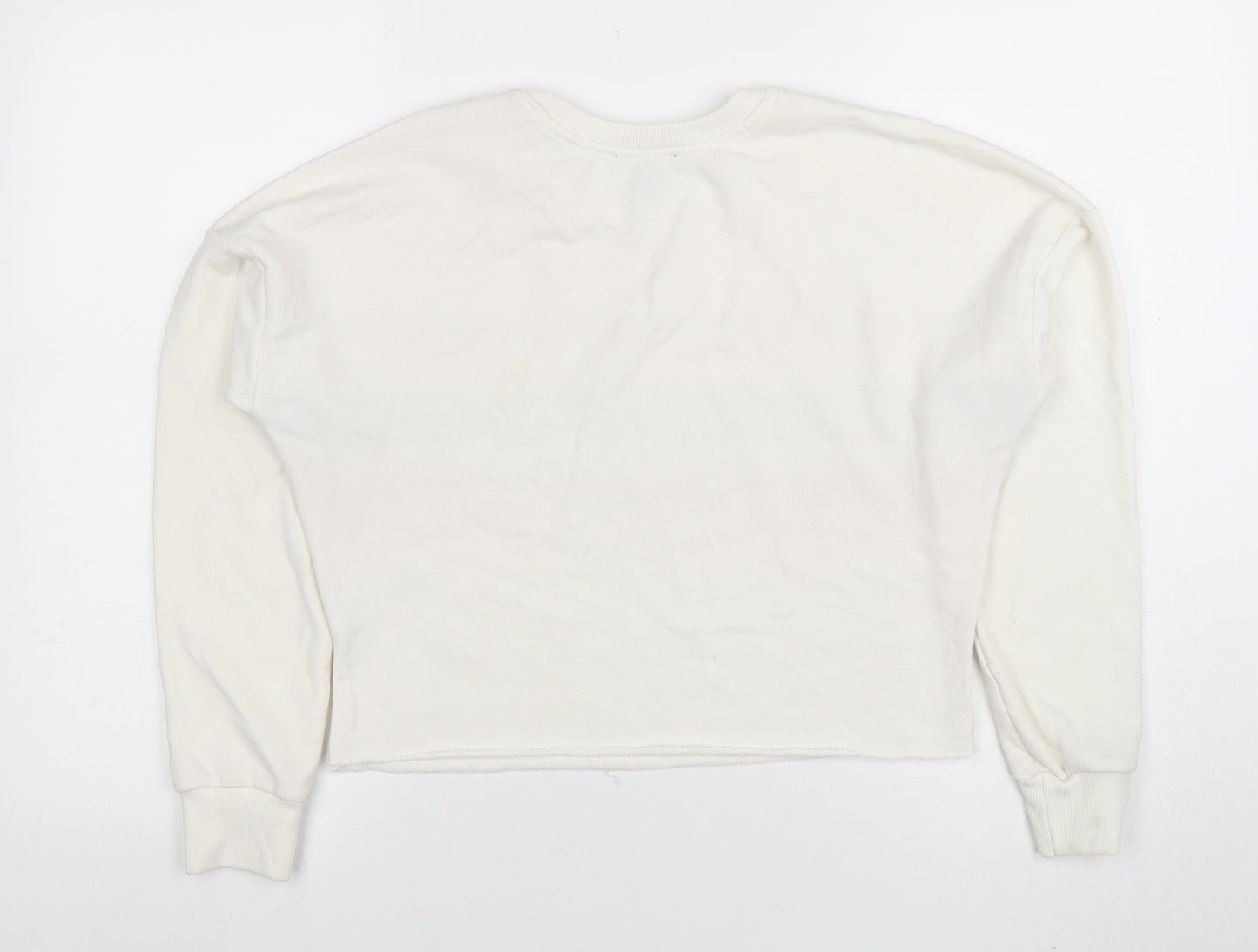 New Look Women's White Striped Crew Neck Pullover Sweatshirt UK 8