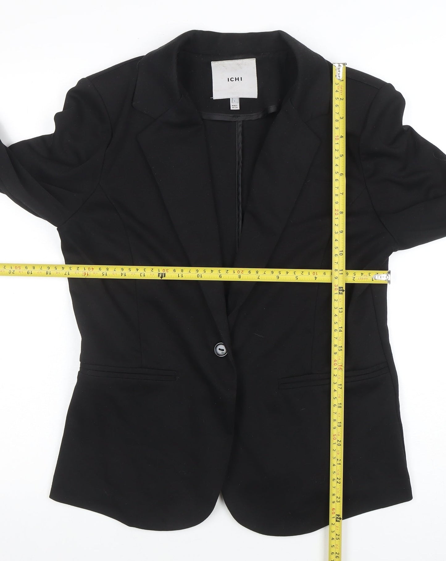 ICHI Womens Black Tailored Single-Breasted Blazer Size L