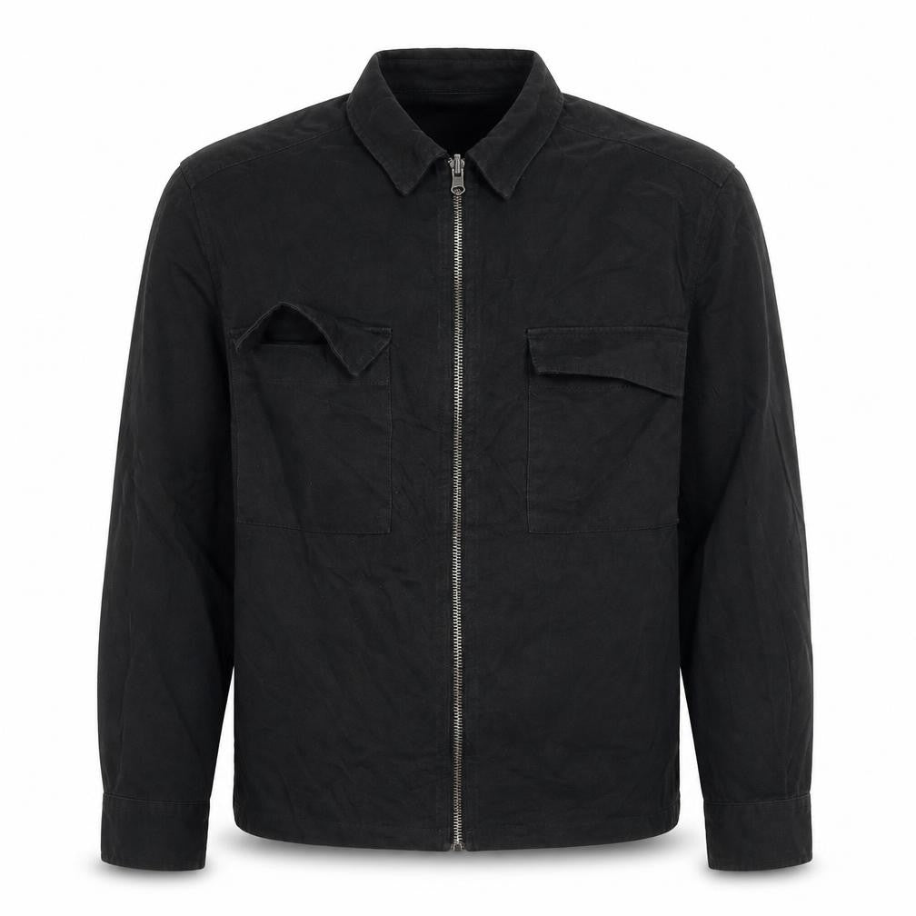 Front view of ASOS Design Men's Black Cotton Zip Jacket, size S, Regular Fit