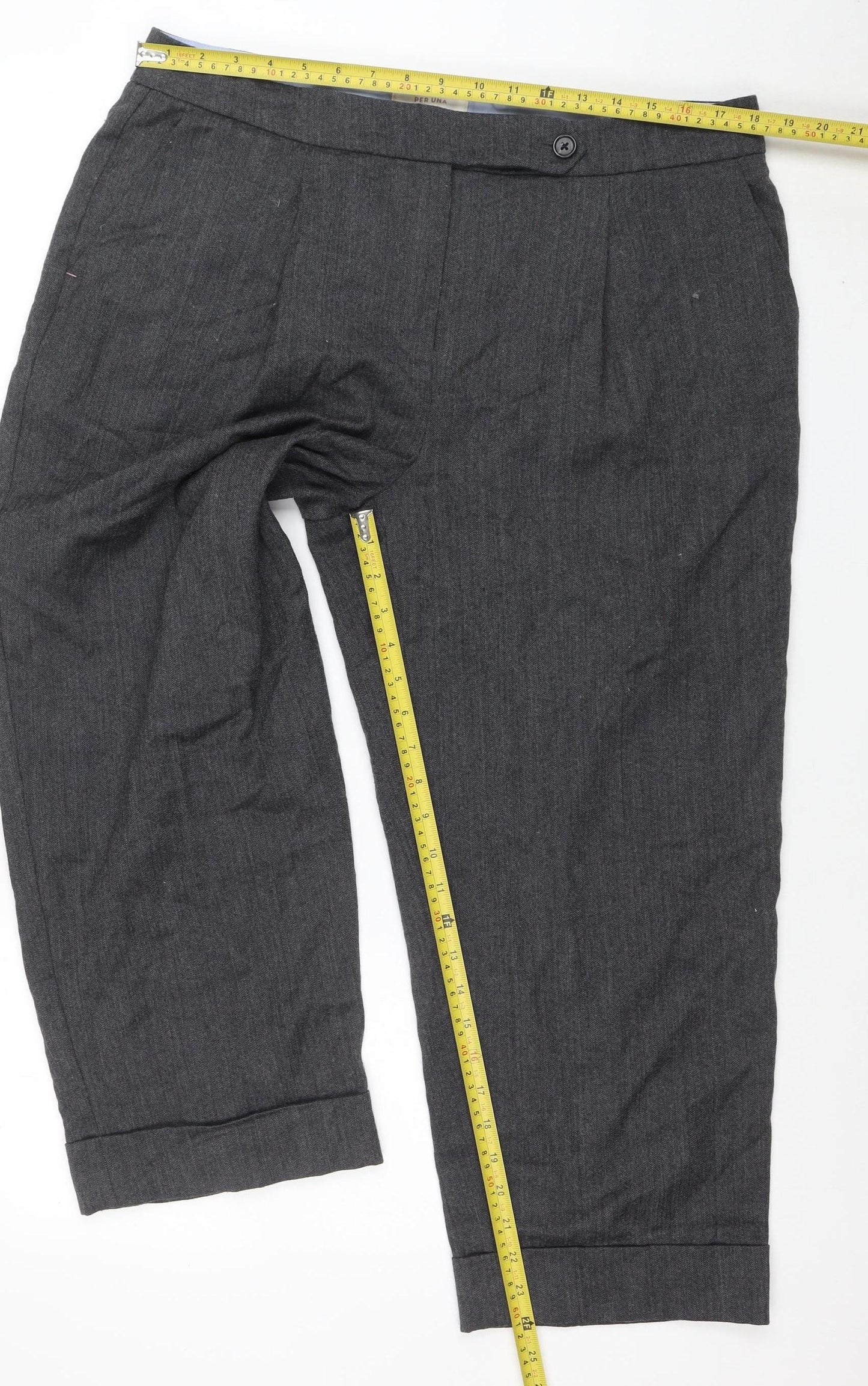 Marks and Spencer Per Una Women's Grey Size 18 Herringbone Straight Leg Trousers