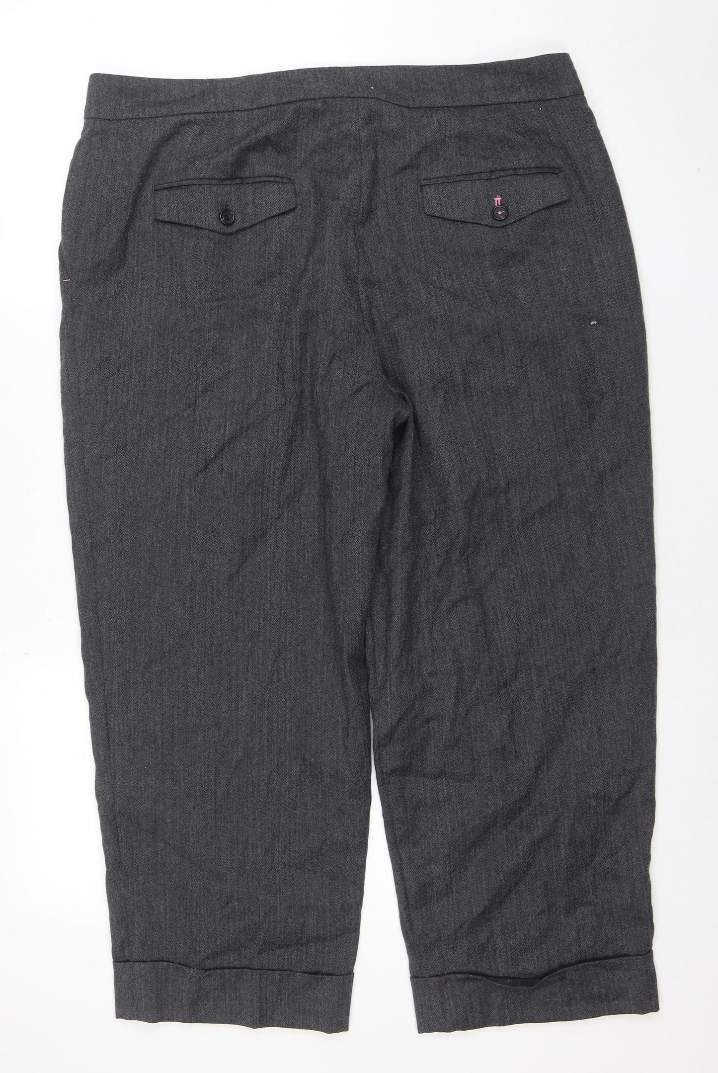 Marks and Spencer Per Una Women's Grey Size 18 Herringbone Straight Leg Trousers