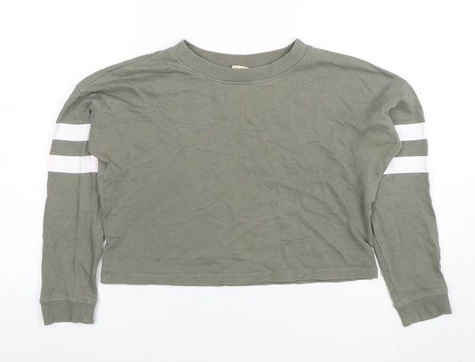 H&M Girls Khaki Green Long Sleeve Cropped Jersey Top 10-12 Years Organic Cotton