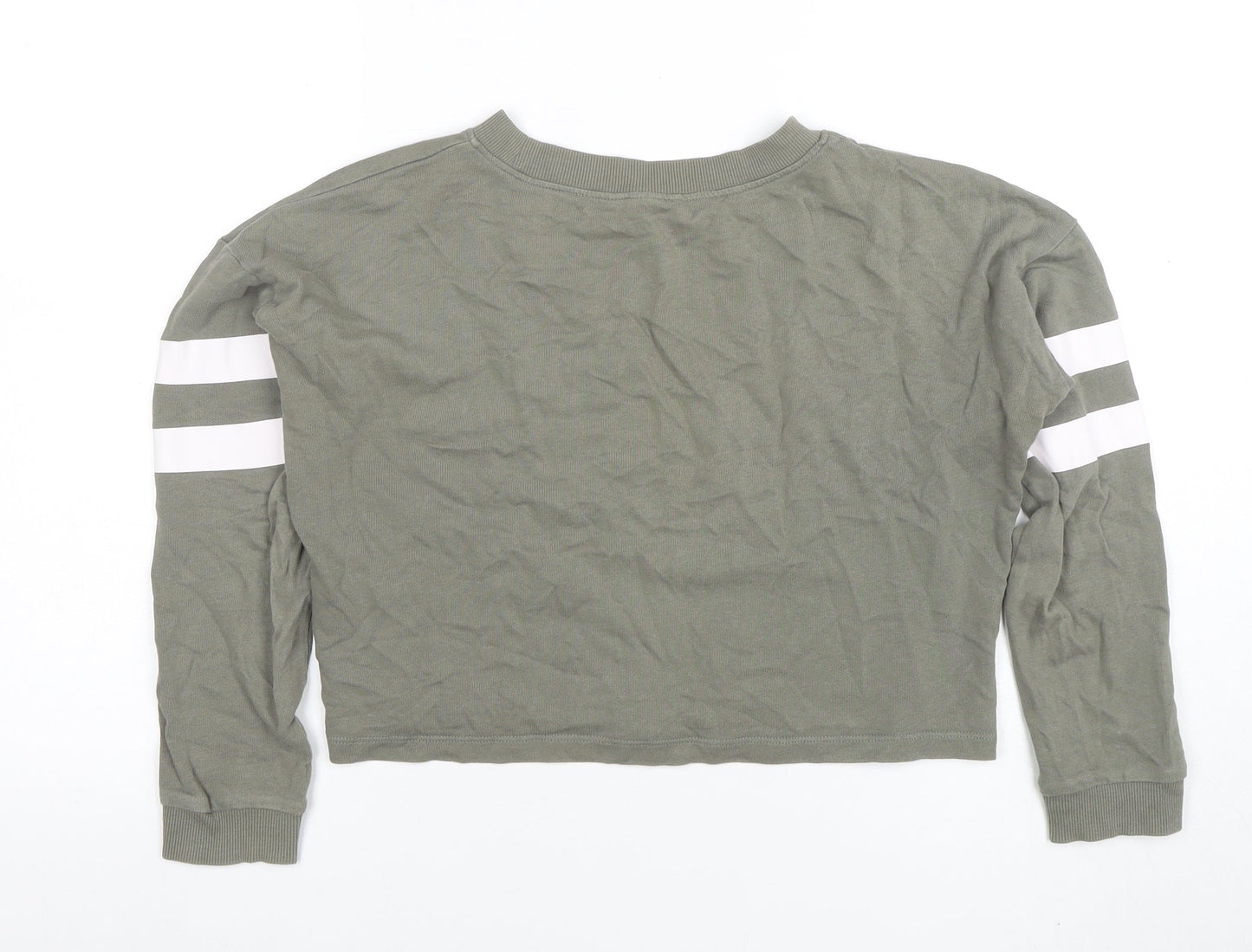 H&M Girls Khaki Green Long Sleeve Cropped Jersey Top 10-12 Years Organic Cotton