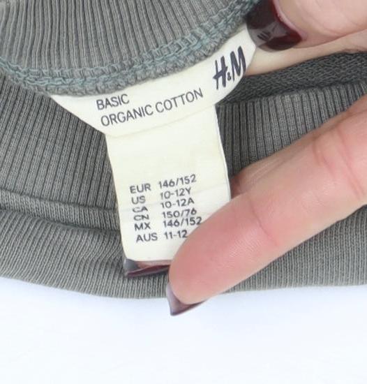 H&M Girls Khaki Green Long Sleeve Cropped Jersey Top 10-12 Years Organic Cotton