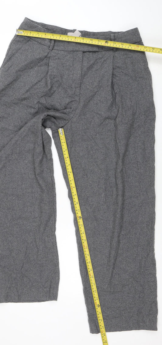 H&M Women Grey Size 16 Wide-Leg Wool Blend Trousers