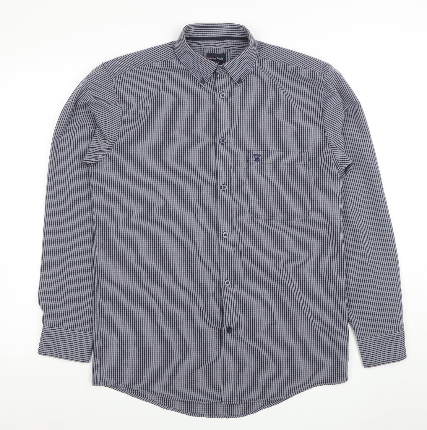 James Pringle Men's Blue Check Long Sleeve Button-Up Shirt Size S