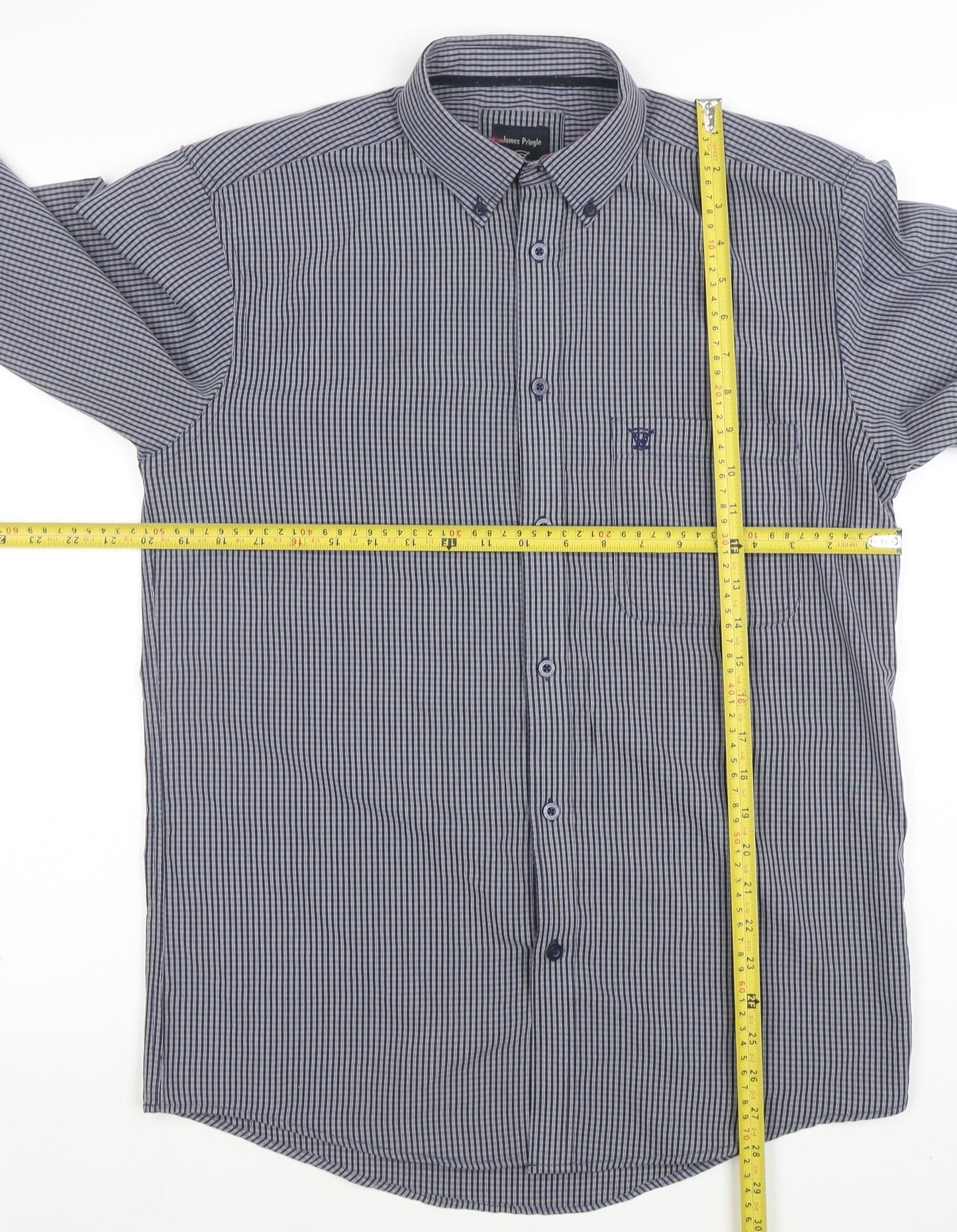 James Pringle Men's Blue Check Long Sleeve Button-Up Shirt Size S