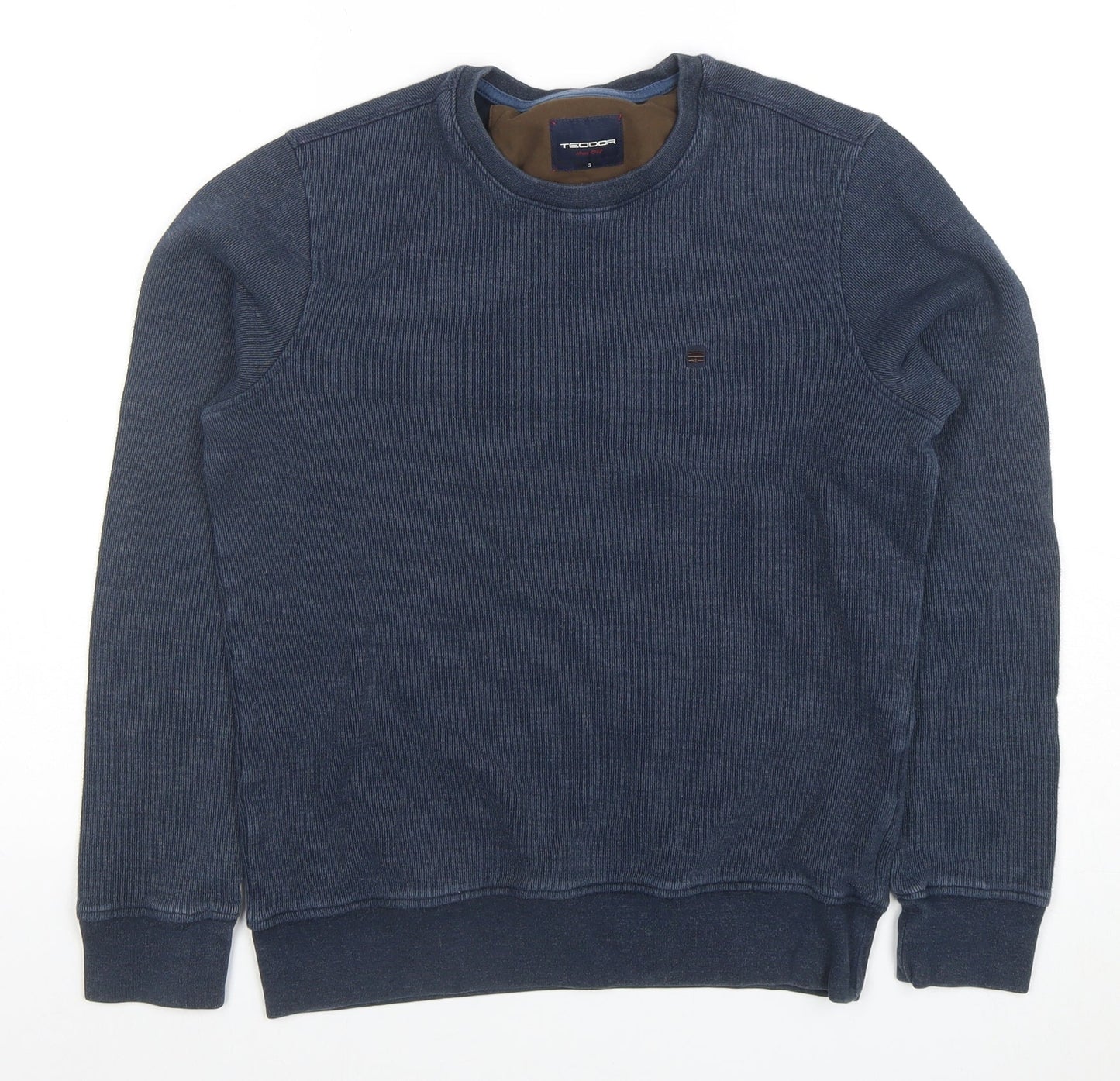 Tecdor Men's Blue Cotton Crew Neck Pullover Sweatshirt Size S