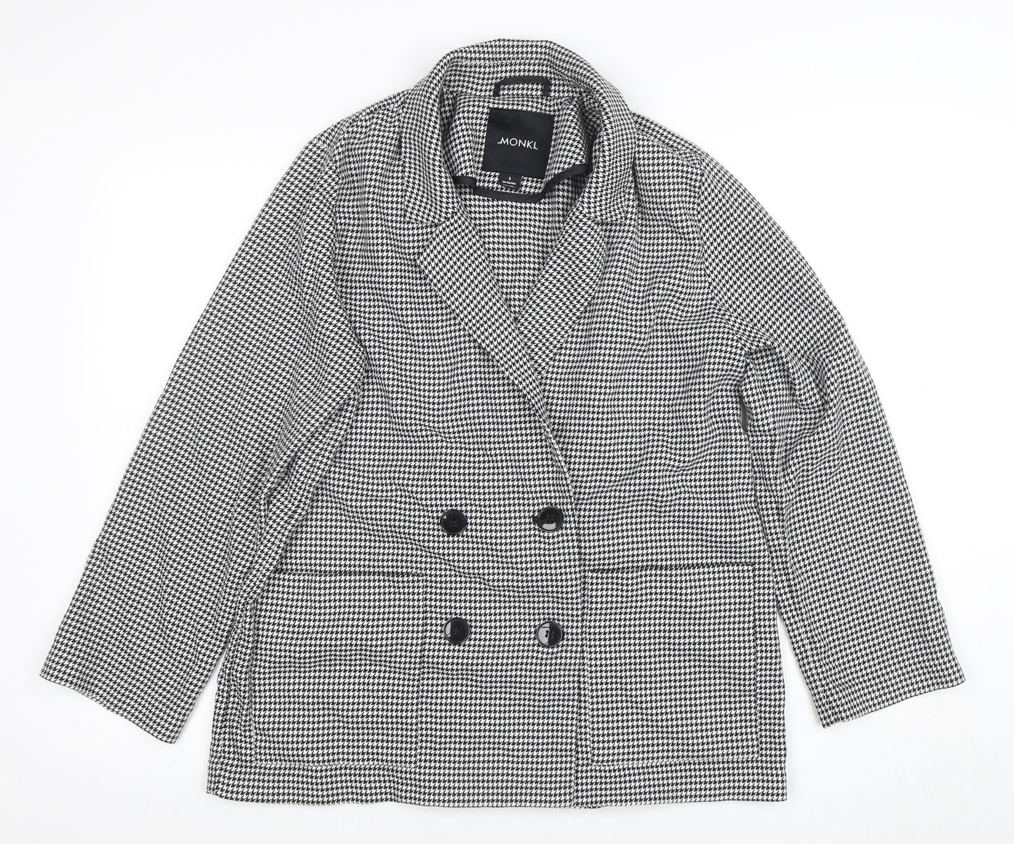 Monki Womens Black Houndstooth Double-Breasted Blazer Size S