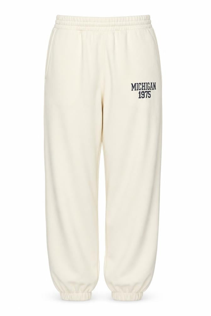 ZARA Women Ivory Jogger Sweatpants M Michigan 1975 Cotton Blend