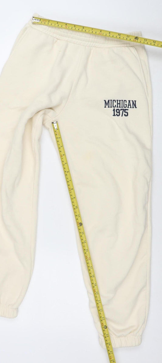 ZARA Women Ivory Jogger Sweatpants M Michigan 1975 Cotton Blend