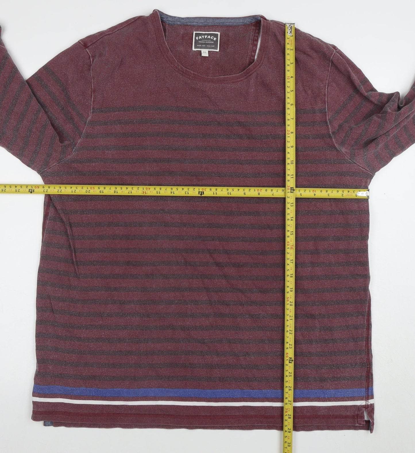 FatFace Men's Red Striped Cotton Pullover Sweatshirt XL