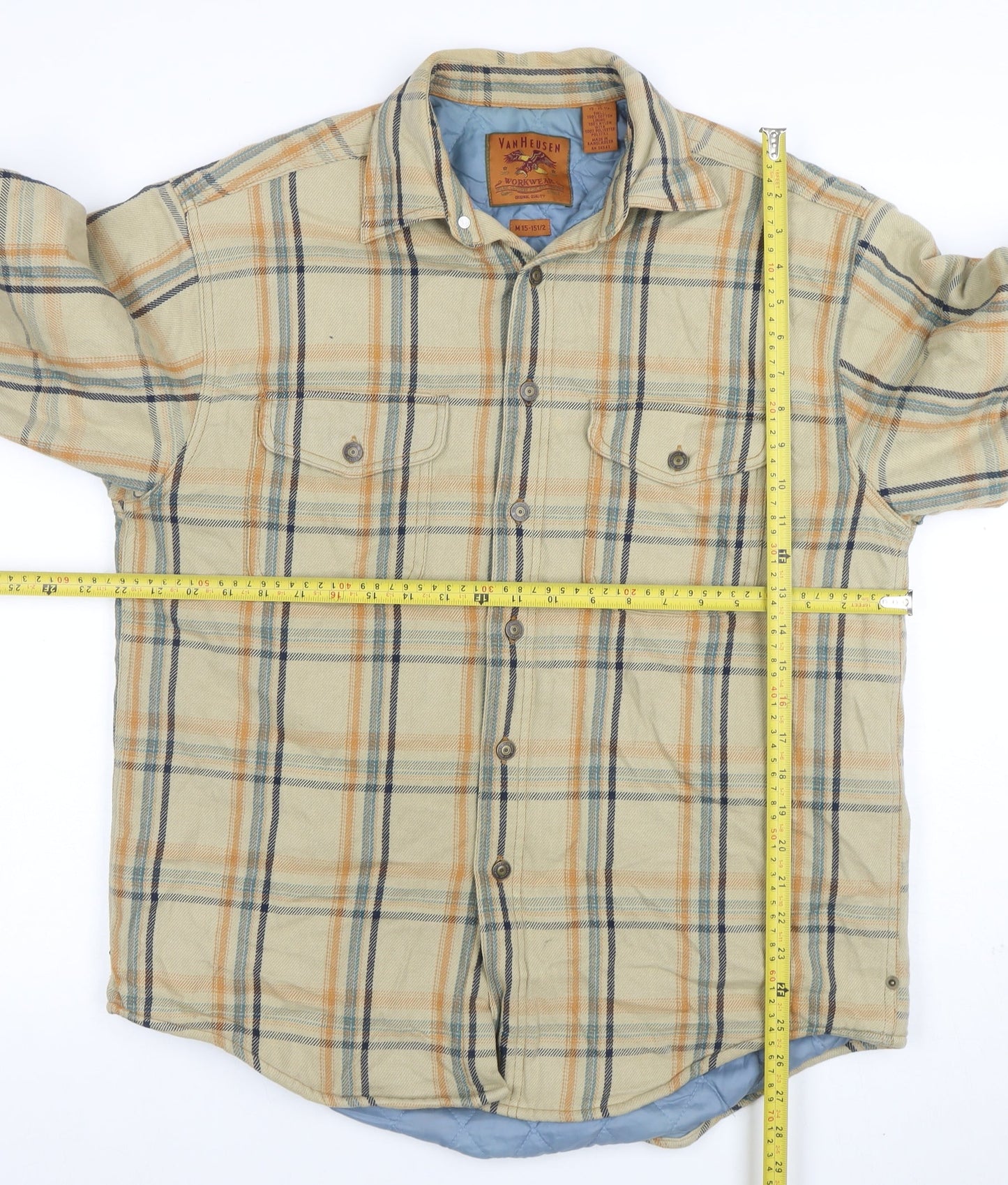 Van Heusen Men's Beige Check Flannel Workwear Shirt Jacket M