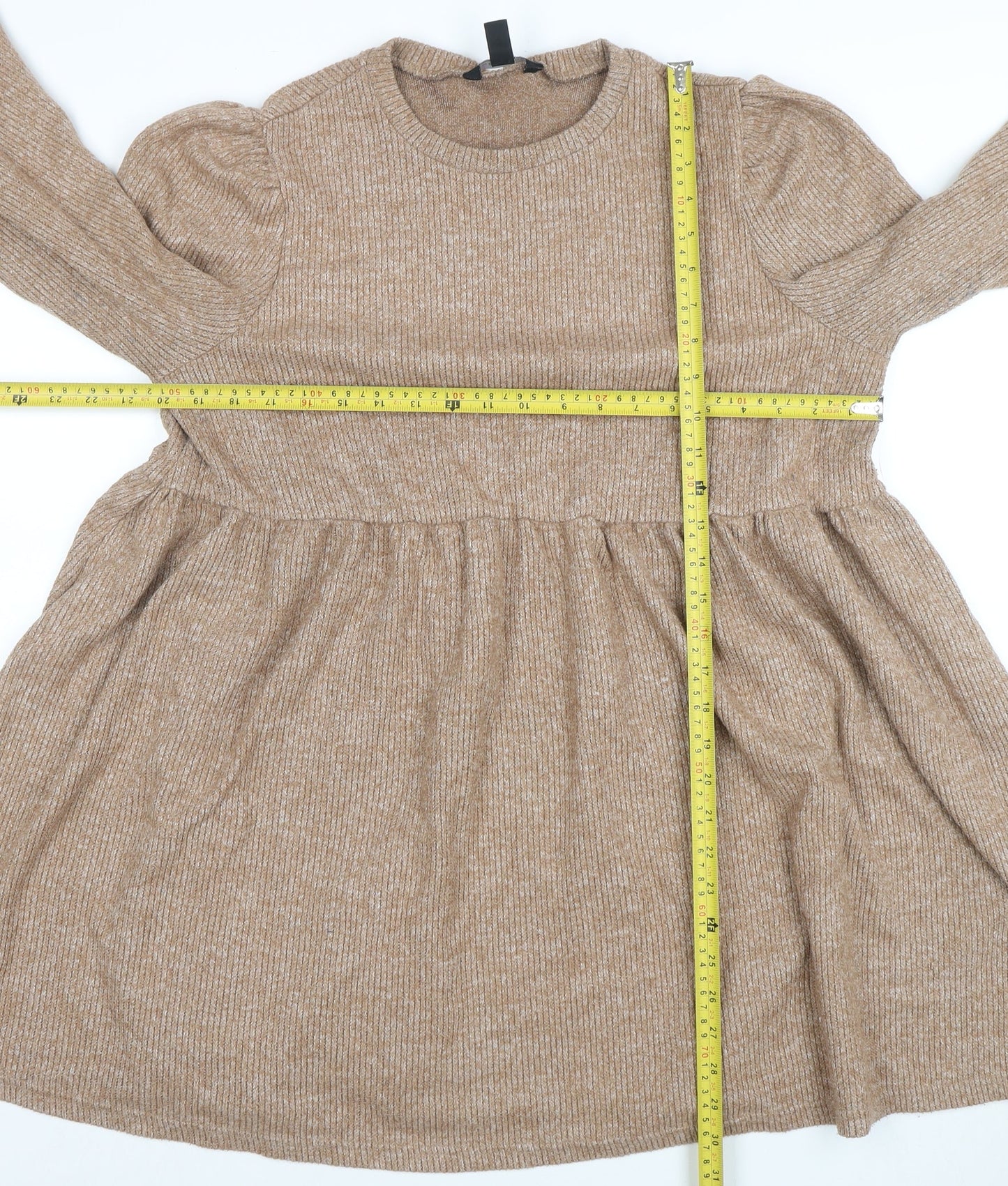 New Look Women Beige Knit Skater Dress UK 16 Long Sleeve Crew Neck
