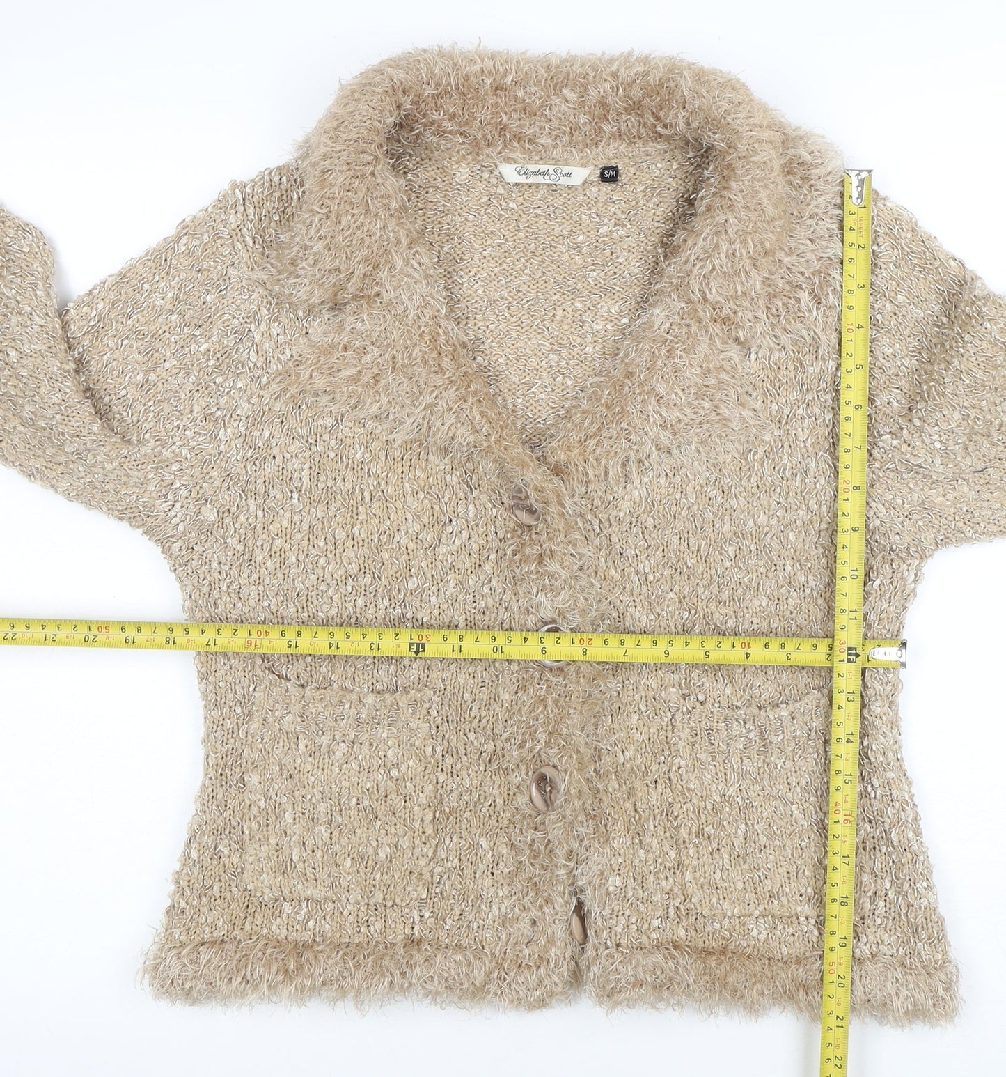 Elizabeth Scott Women Beige Knit Button Jacket Size S