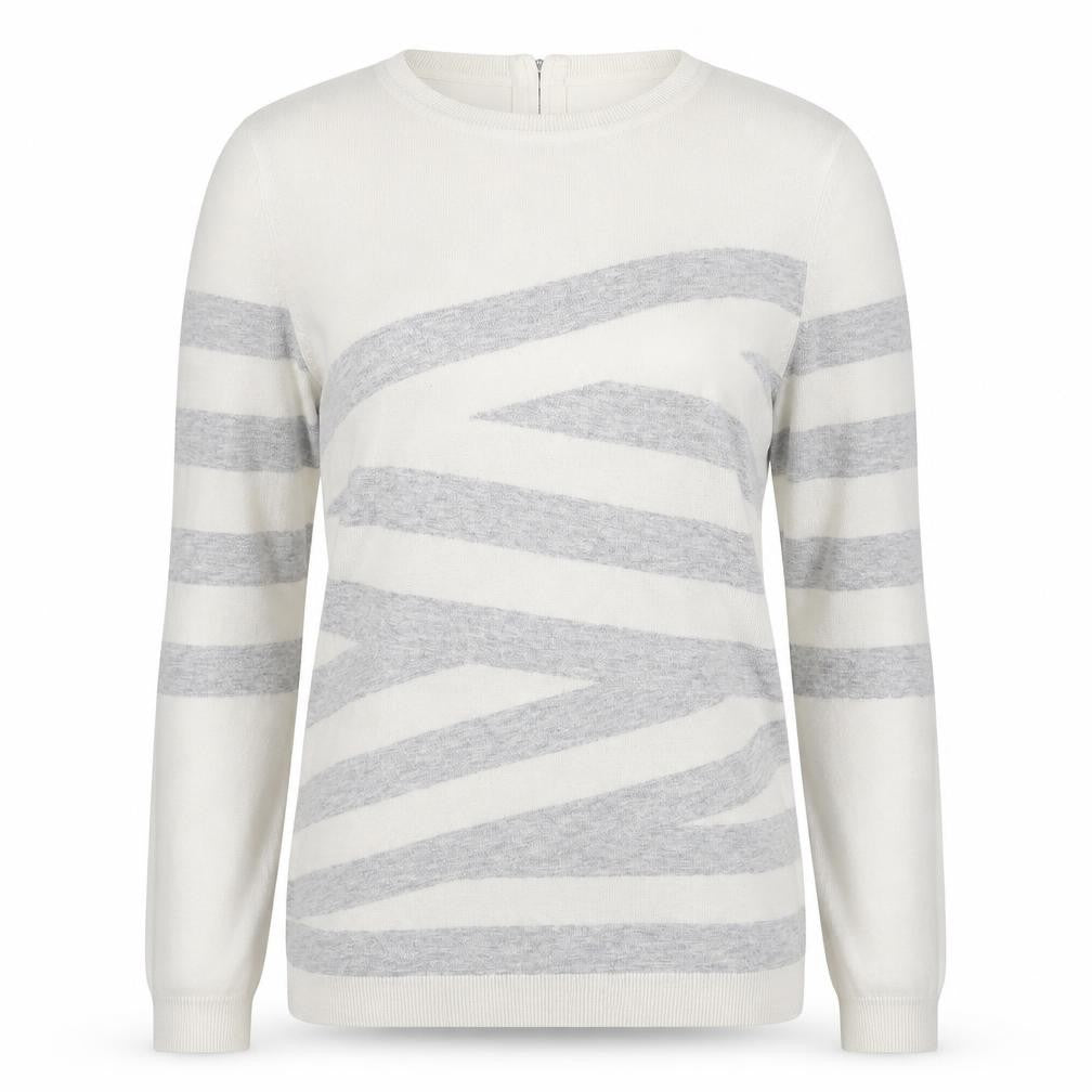 Karen Millen Women Ivory Grey Striped Jersey Knit Top UK S
