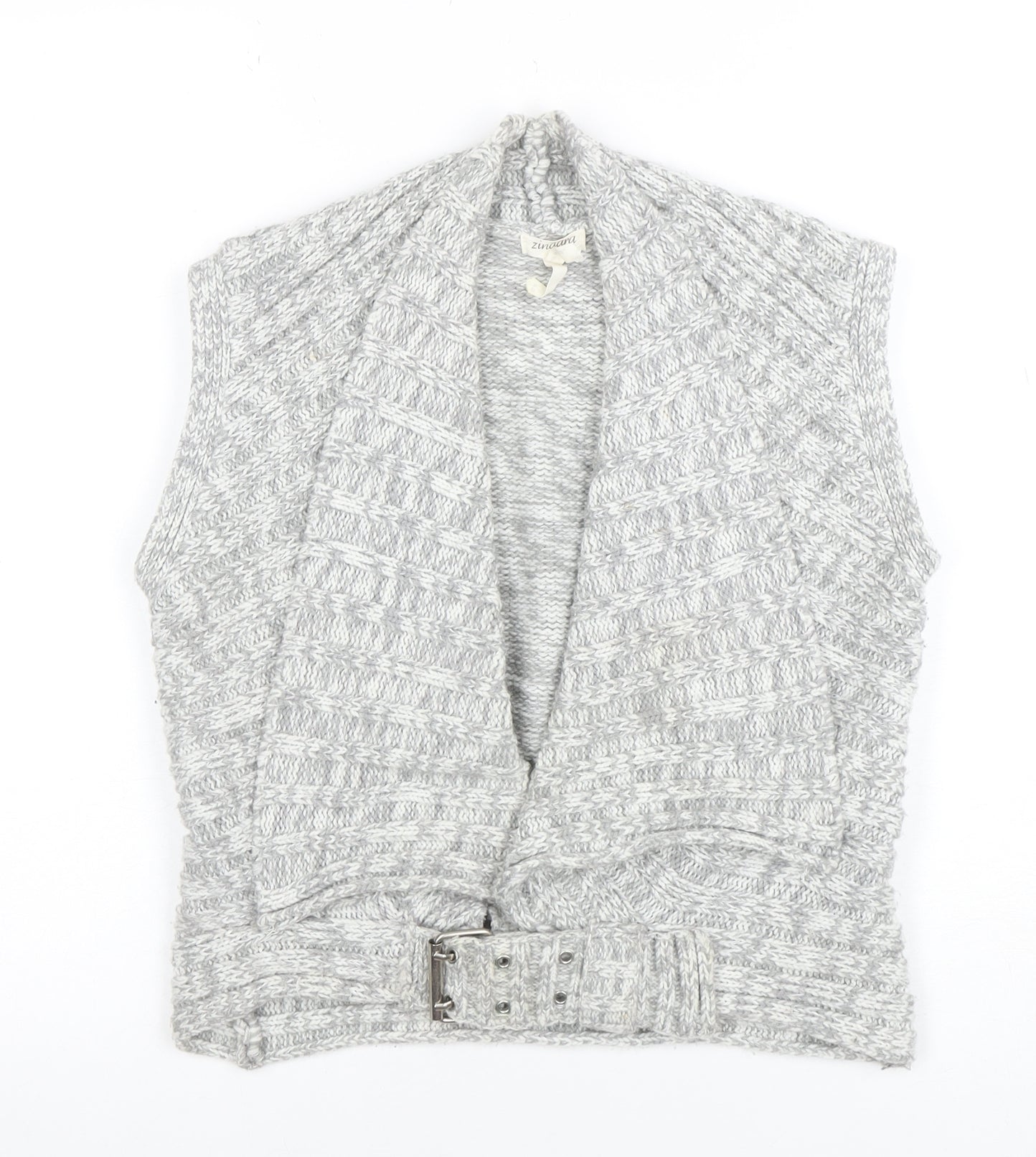 Zingara Women's Grey Chunky-Knit Sleeveless Belted Vest Size 14