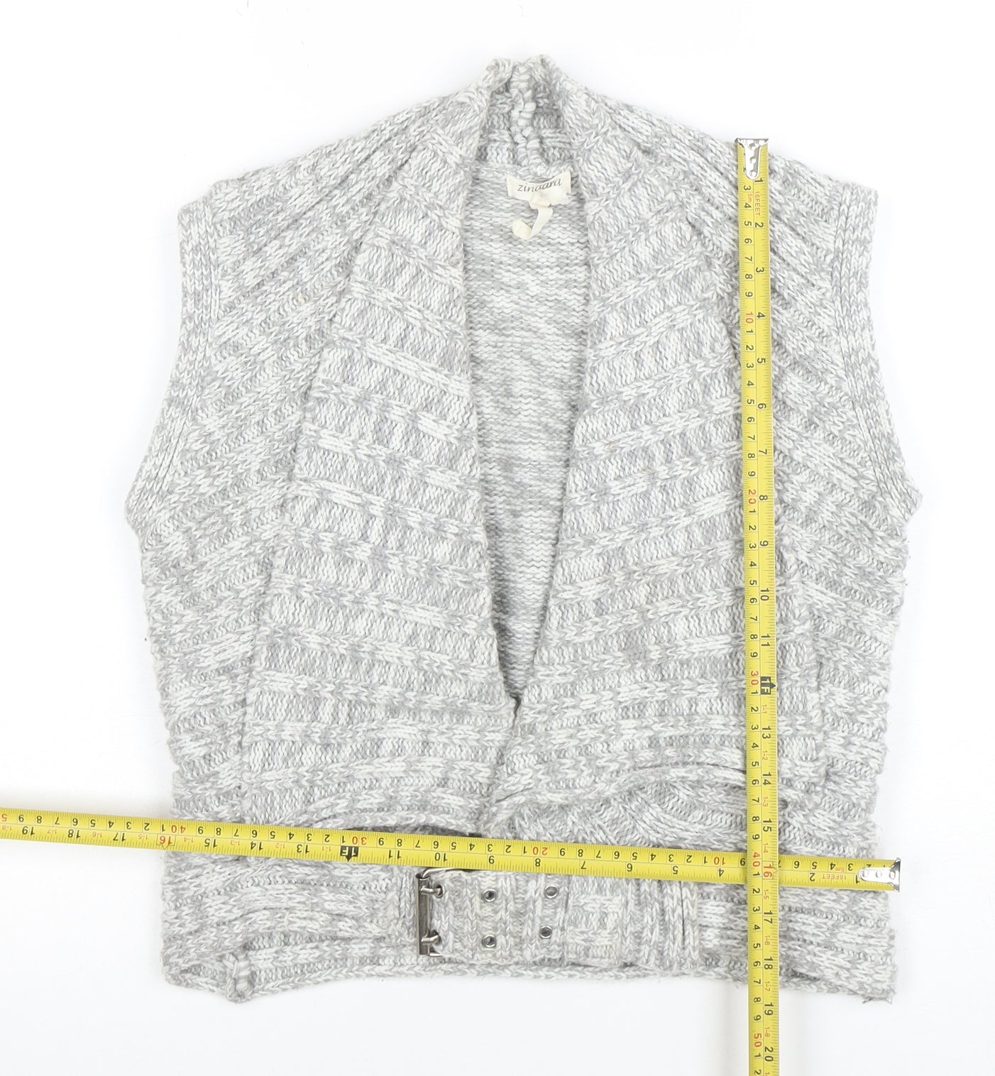 Zingara Women's Grey Chunky-Knit Sleeveless Belted Vest Size 14