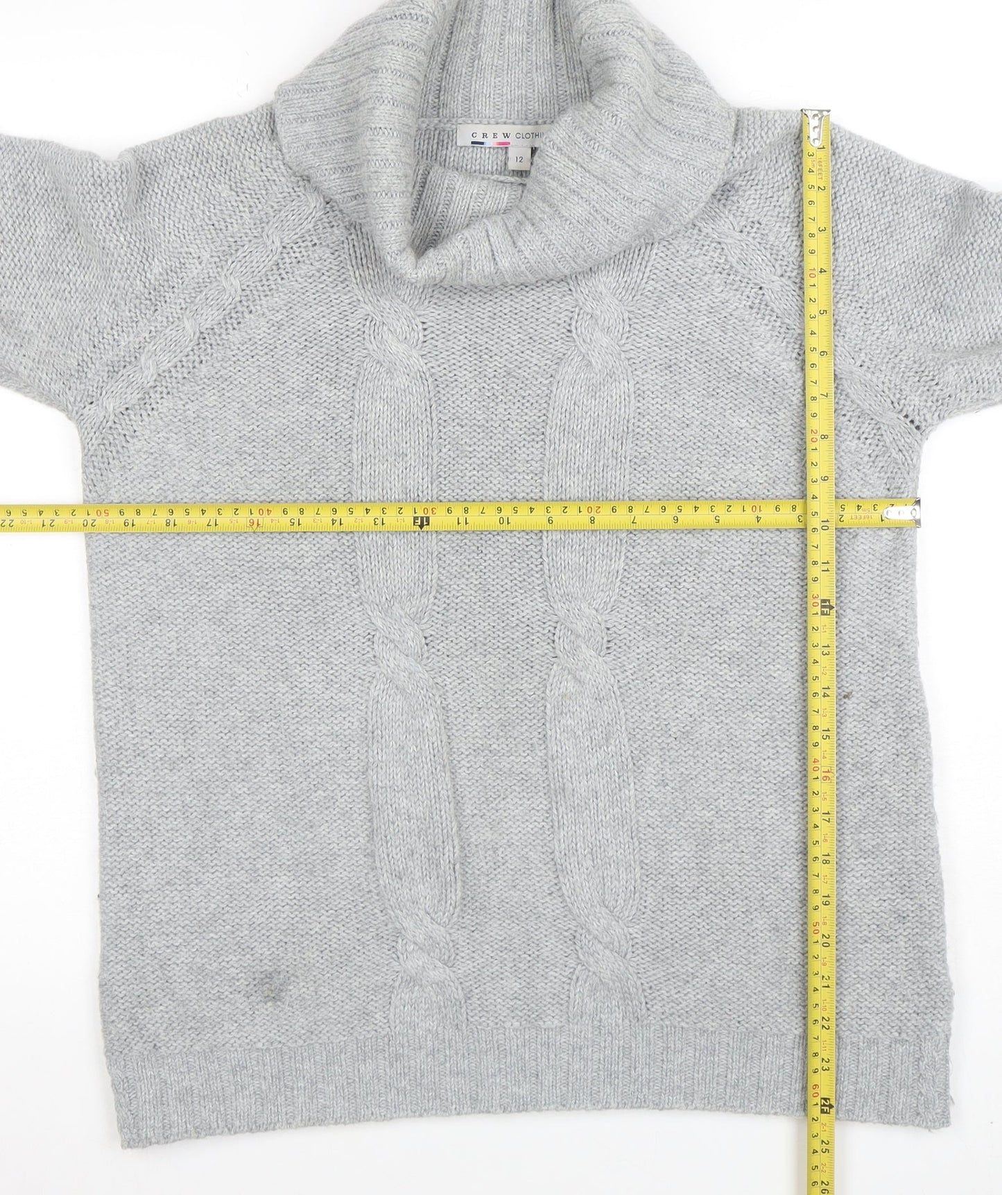 Crew Clothing Co. Womens Grey Roll Neck Cable-Knit Jumper Size 12