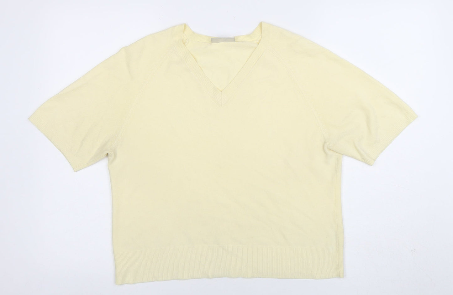 BR&S Women Ivory Size 14 V-Neck Short Sleeve Acrylic Knit Top