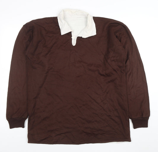 Harriss of Bristol Mens Brown Long Sleeve Rugby Polo Shirt M