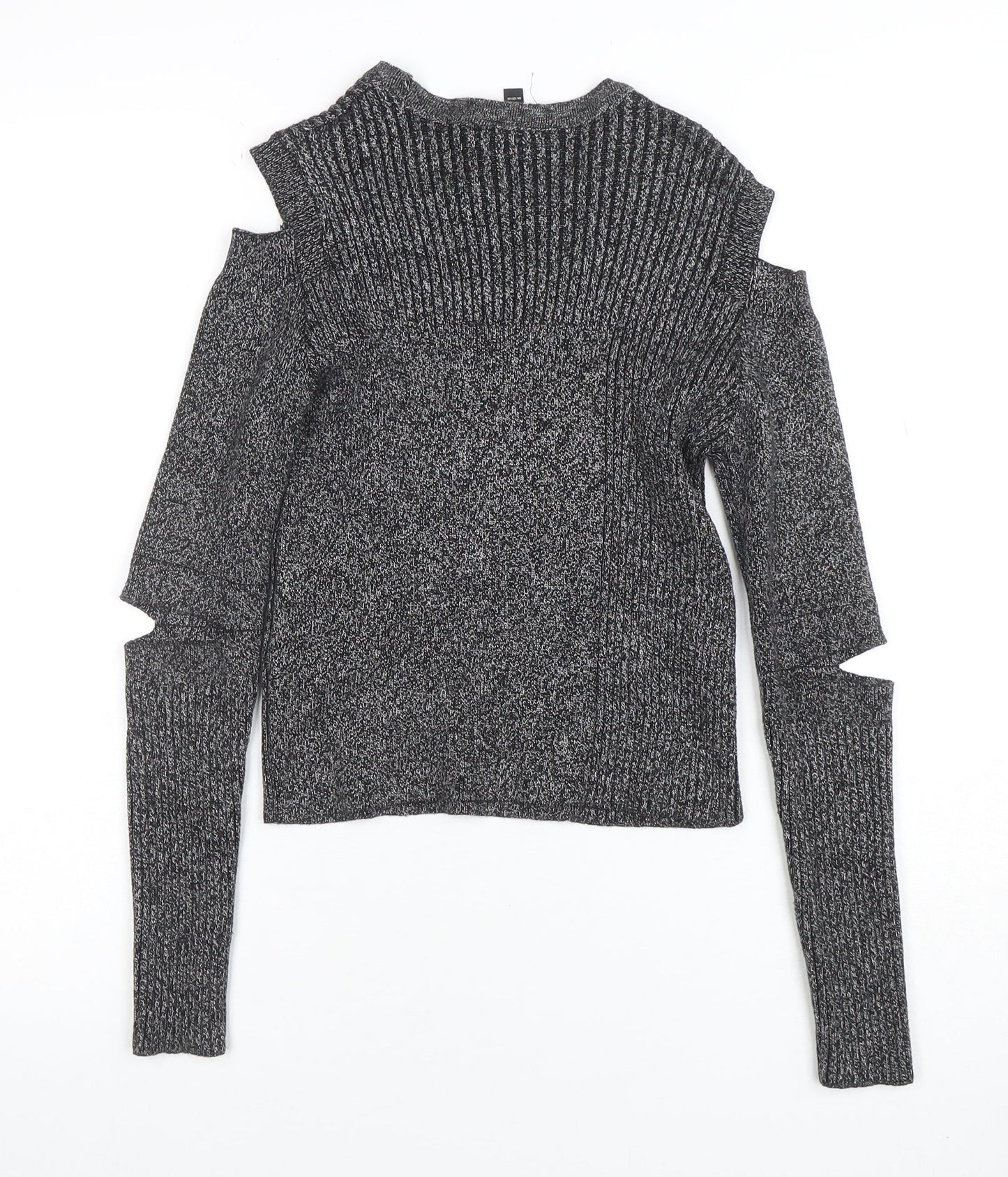 Topshop Women Grey Cold Shoulder Knit Pullover Jumper Size 8