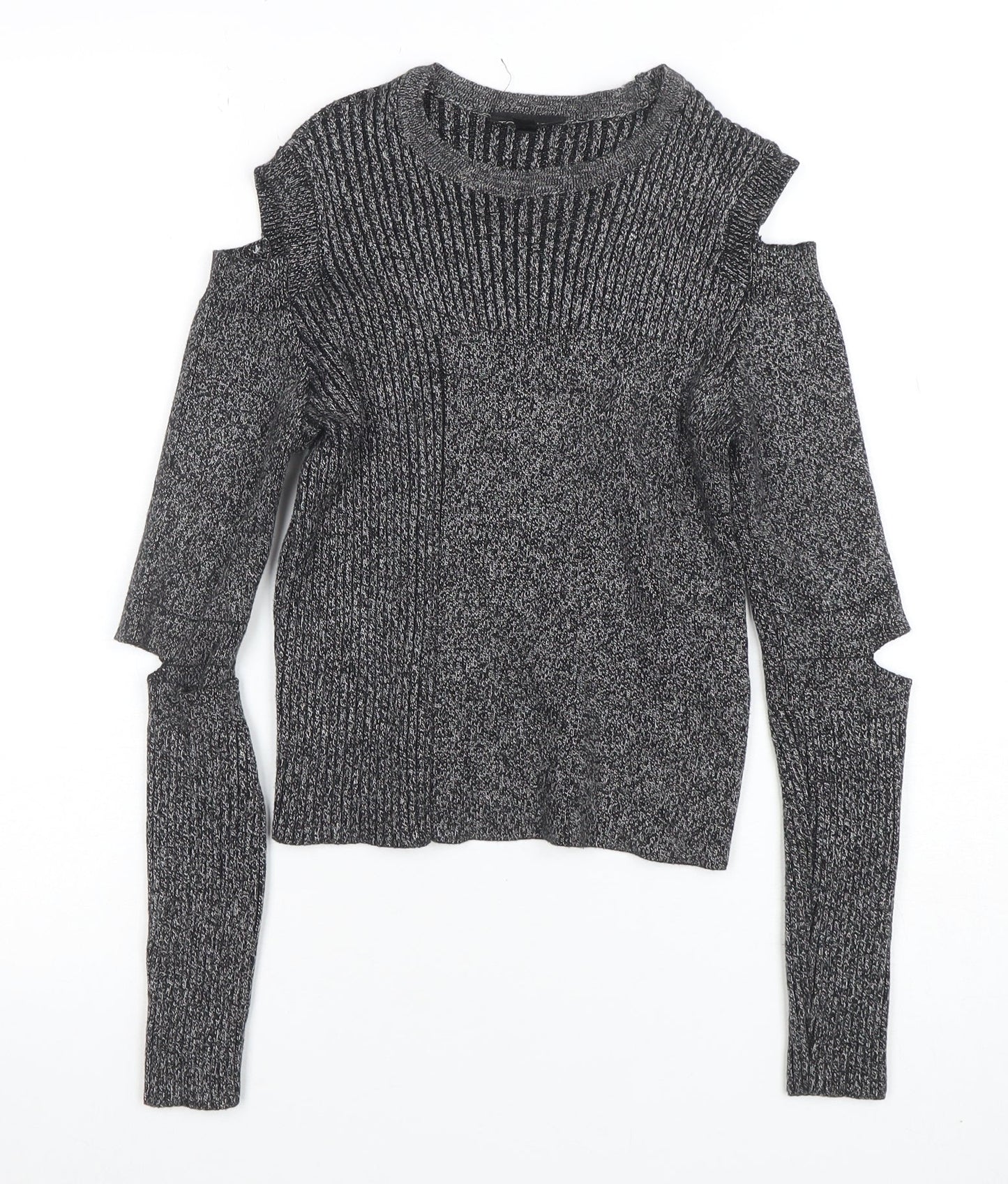 Topshop Women Grey Cold Shoulder Knit Pullover Jumper Size 8